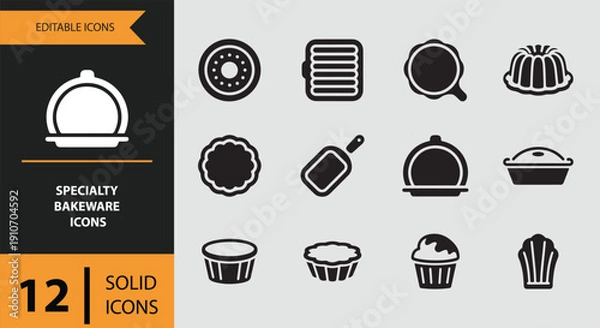 Fototapeta Specialty Bakeware Icons solid icon set.Specialty baking mold solid icons