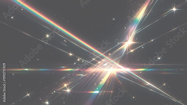 Obraz 黒背景に複雑に交差する虹色の多色の光の筋背景