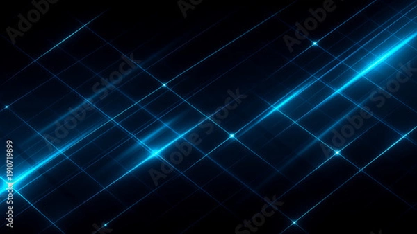 Obraz 黒背景にシャープな水色の光のラインが幾何学的に交差する背景