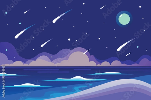 Fototapeta Midnight Beach With Sparkling Waves