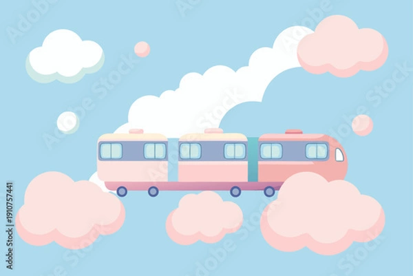 Fototapeta Pastel Colored Train Through Cotton Candy Clouds