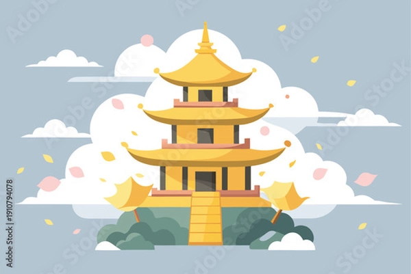 Obraz Golden Pagoda On Floating Cloud