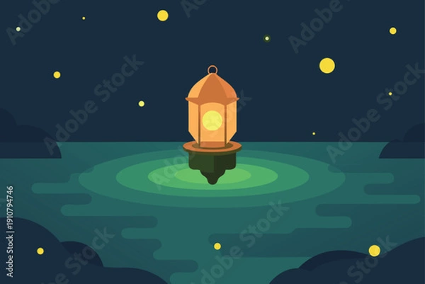 Obraz Lantern Floating On Dark River