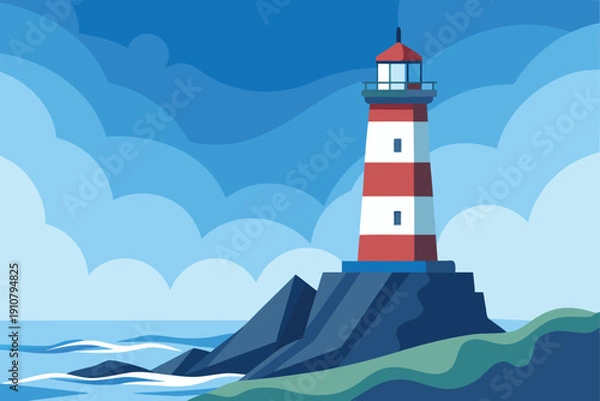 Obraz Lonely Lighthouse On Rocky Cliff