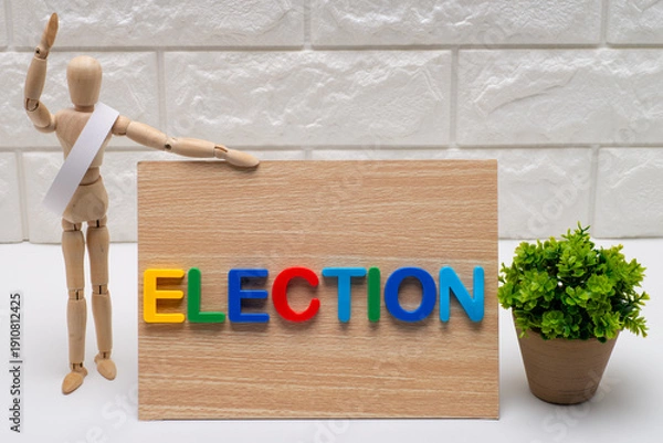 Obraz タスキを掛けた選挙の候補者と選挙の文字