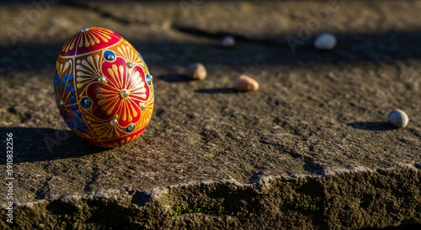 Obraz Vibrant easter egg on ground happy easter sunday decoration