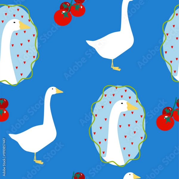 Obraz Cute goose seamless pattern with tomatoes.