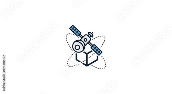 Obraz Satellite orbiting around a cube object.