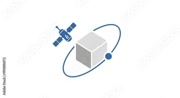 Obraz Satellite Orbiting Cube Object in Space.