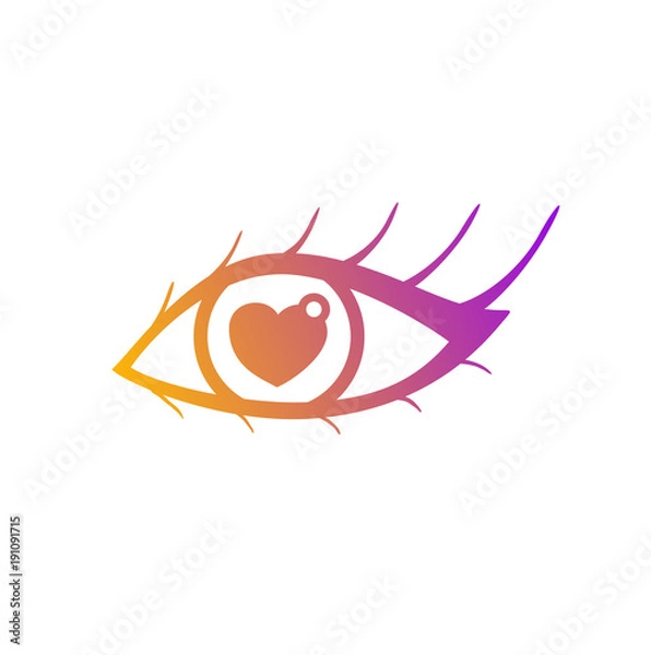 Fototapeta Vector illustration of eye with pupil in shape of heart. Symbol of love for saint Valentine day