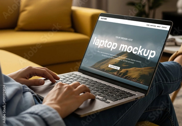 Obraz A man using a laptop mockup
