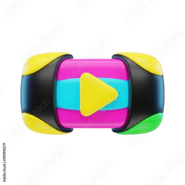 Obraz 3d rendered vibrant play button with colorful gradient and reflective surface