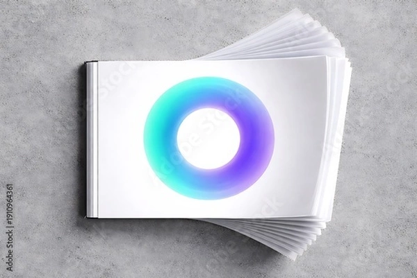 Fototapeta Open Notebook with Abstract Gradient Ring on Concrete Background
