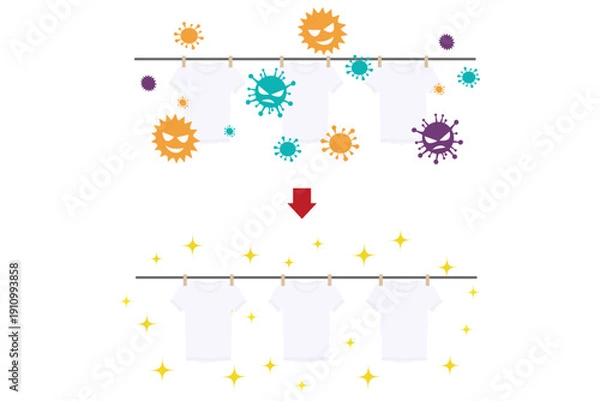 Obraz 花粉が付着した洗濯物の比較イラスト｜洗濯前後を表すベクター素材