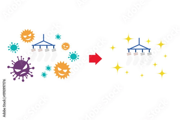 Obraz 花粉が付いた靴下の比較イラスト｜洗濯前後を表すビフォーアフターセット
