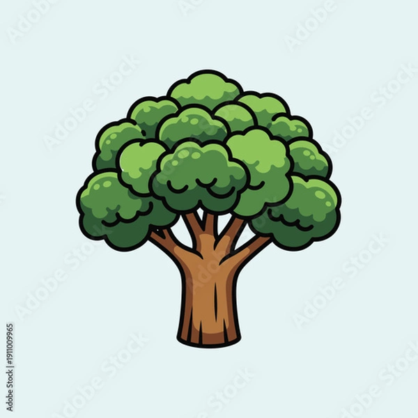 Obraz Cartoon Tree with Green Leaves.