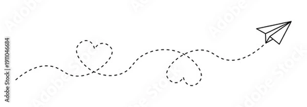 Obraz Paper airplane with dashed heart line flight path