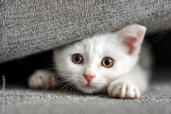 Fototapeta White Kitten Hiding