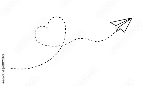 Obraz Paper airplane with dashed heart line flight path