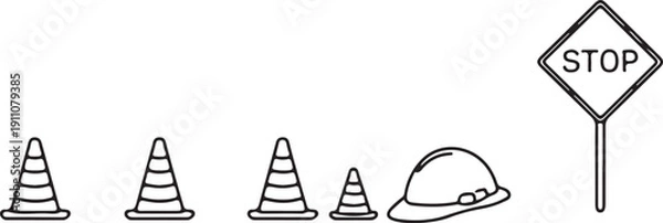 Obraz Work Zone Essentials Outline A straightforward title highlighting the common tools found in a construction area.