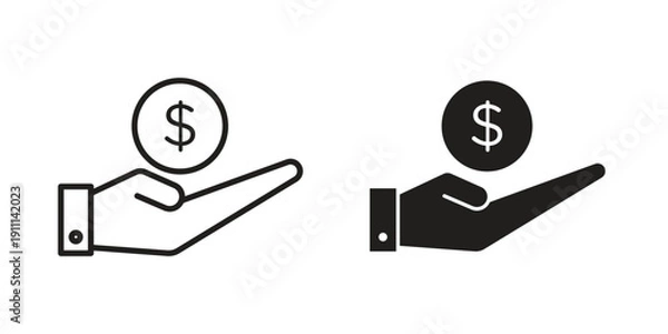 Obraz Saving icon. Line and Silhouette Icon Set.