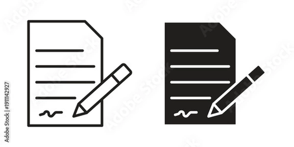 Obraz Signed document icon. Line and Silhouette Icon Set.