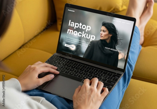 Obraz A person using a laptop mockup