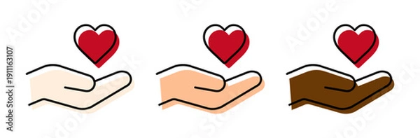 Obraz 技能実習、語学留学を表す赤いハートと手のアイコン