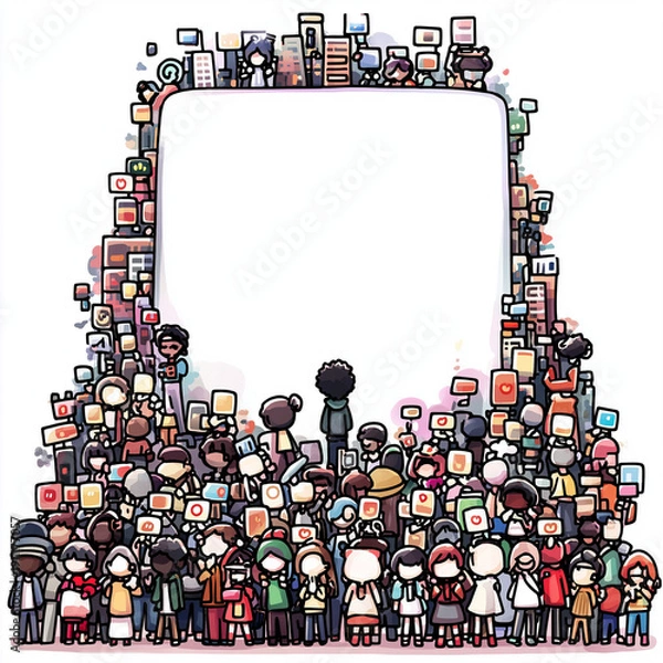 Obraz スマホで写真を撮る人々。群衆