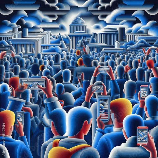 Obraz スマホで写真を撮る人々。群衆