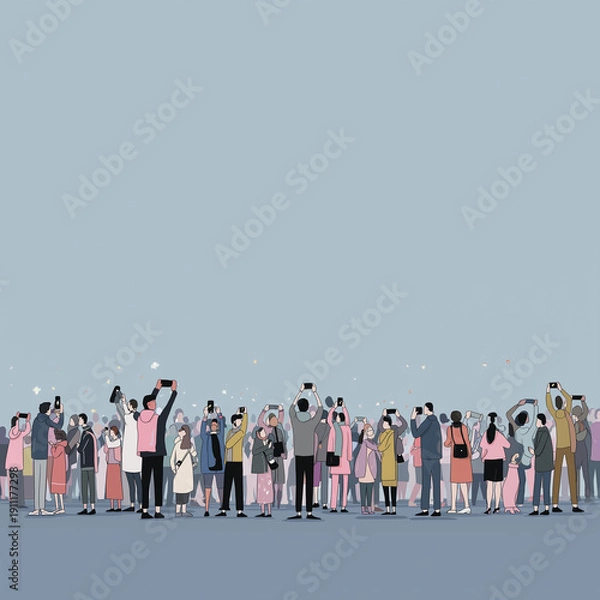 Obraz スマホで写真を撮る人々。群衆