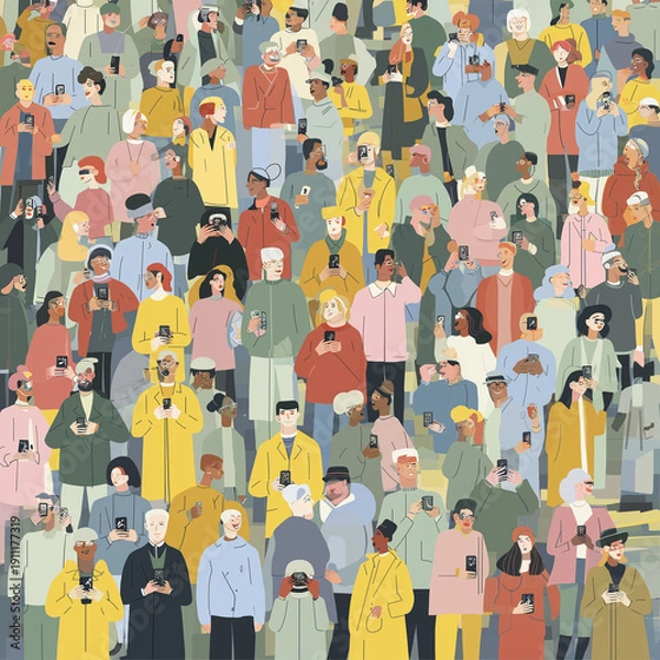 Obraz スマホで写真を撮る人々。群衆