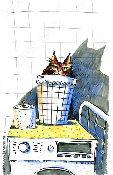 Obraz Cat Peeking From Laundry Basket