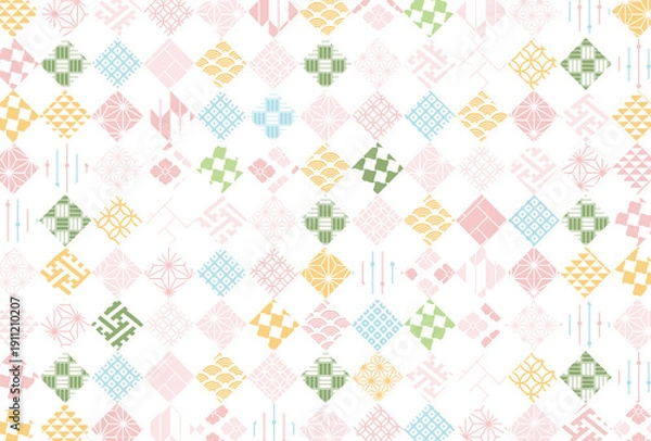 Obraz 【春の背景素材】伝統文様のカラフルな和柄イラスト
