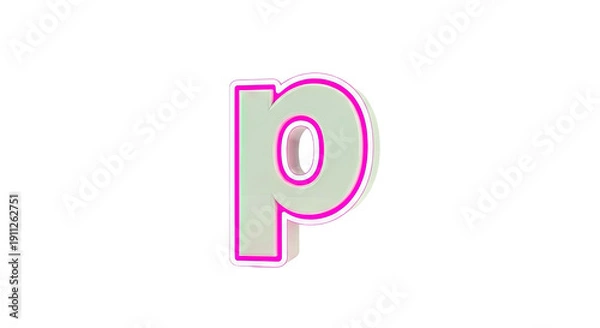 Obraz Lowercase 'p' 3D render with neon pink outline
