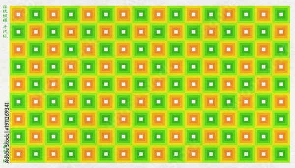 Obraz 日本の伝統「三升繋ぎ」を版画風に描いた、和紙の千代紙	