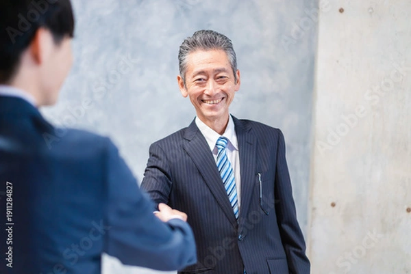 Obraz 笑顔で握手をするビジネスパーソン
