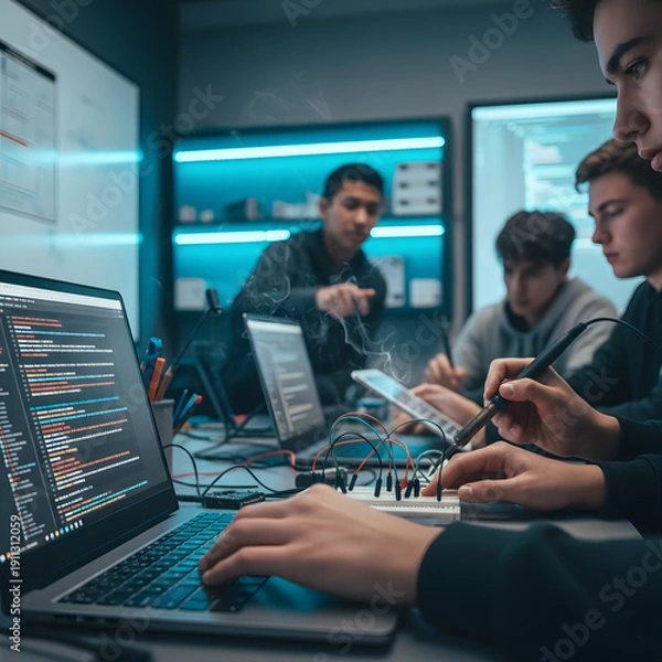 Obraz Students Collaborating on Electronics and Coding Project