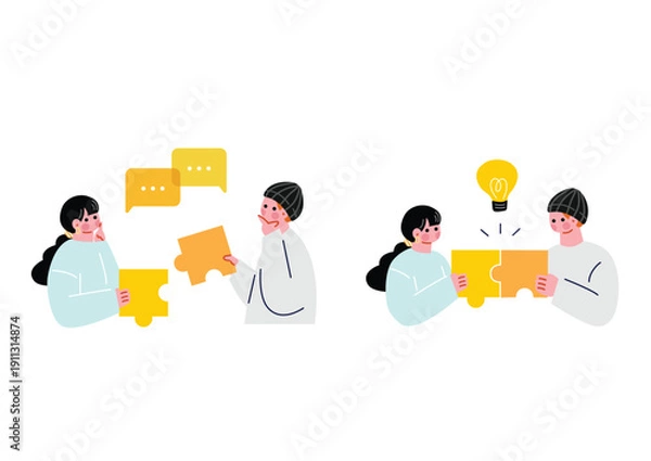 Obraz アイディアを閃く男女のイラストセット