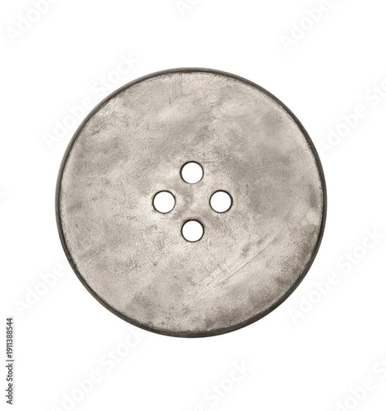 Obraz Metallic Four-Hole Button on White Background
