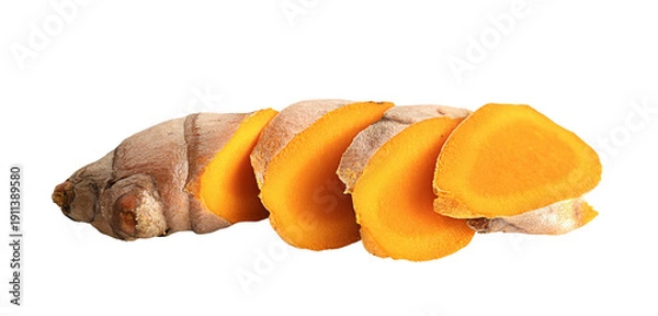 Obraz Sliced Turmeric Root on White Background