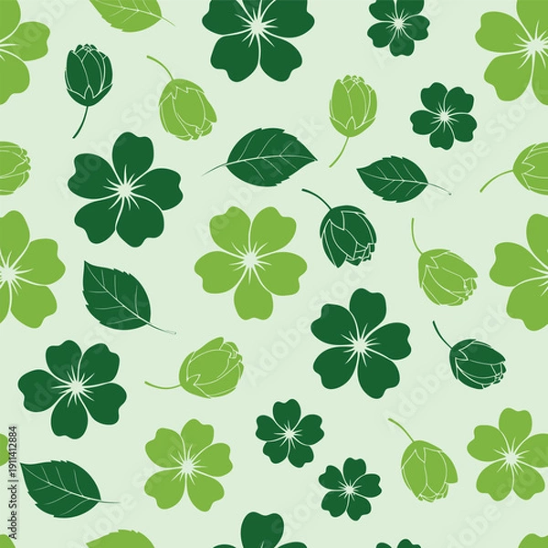 Obraz Green Floral and Leaf Pattern Seamless Background vector