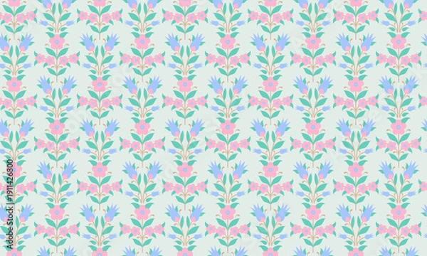 Obraz トルコチューリップのシームレスパターンピンクと水色