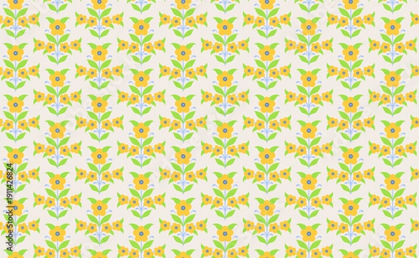 Obraz トルコチューリップのシームレスパターン黄色