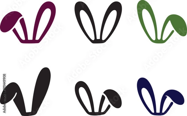 Obraz Six different colored rabbit ear icons on a white background