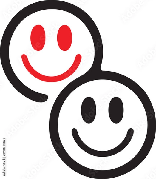 Obraz Two overlapping circular faces one red and one black both are smiling