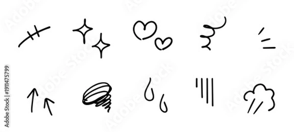 Obraz 手描きの感情のあしらいの漫符イラスト アイコンセット	