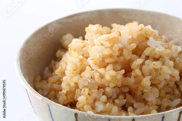 Obraz 発芽玄米ご飯のアップ　白バック