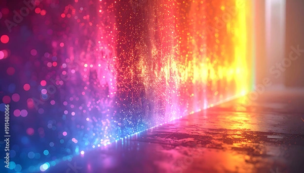 Obraz 白壁に広がる虹色の光粒子グラデーション