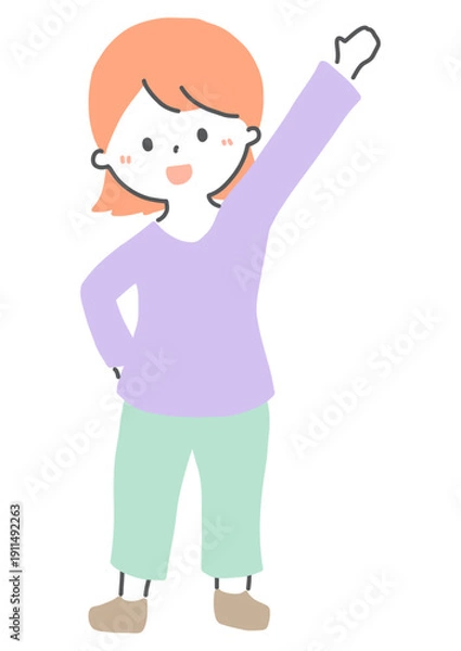 Obraz 元気に手を振る女の子　イラスト